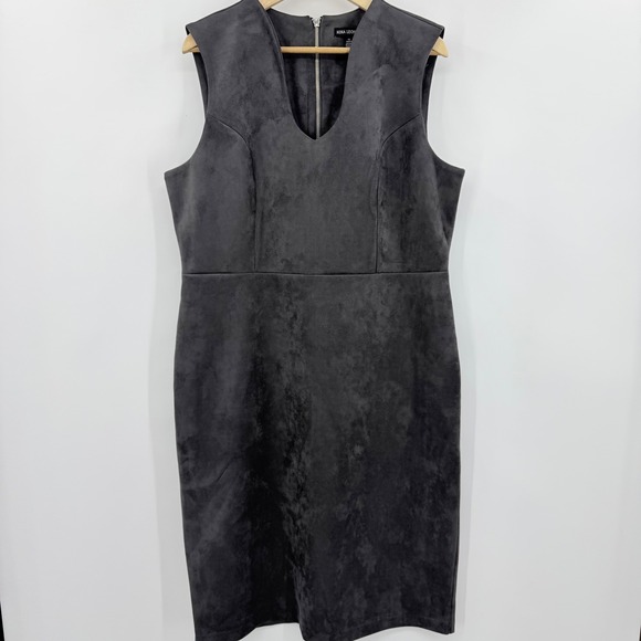 Nina Leonard Dresses & Skirts - Nina Leonard Charcoal Grey Faux Suede V-Neck Sheath Dress XL Sleeveless Midi